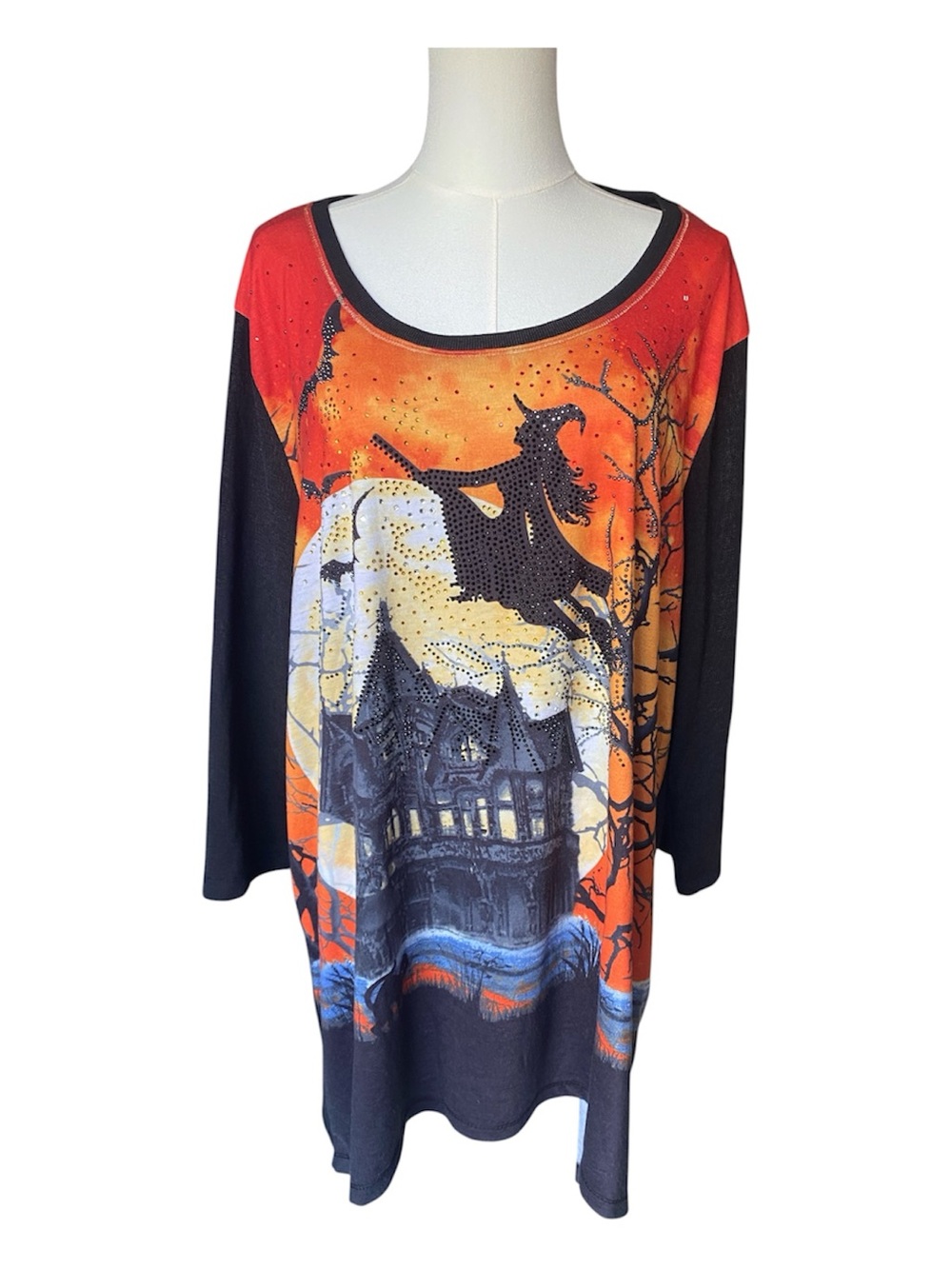Halloween Witch Rhinestone Graphic Long Sleeve Top